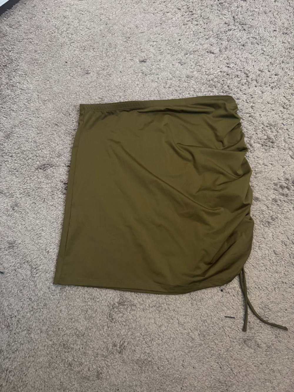 Zara Olive Green Side-Ruched Drawstring Mini Skirt